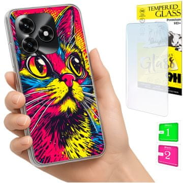shumee Ovitek za Honor X5C Plus / X5C 4G FOTO ovitek z zaščitnim ovitkom in zadnjo stranjo, mucek + 9H steklo