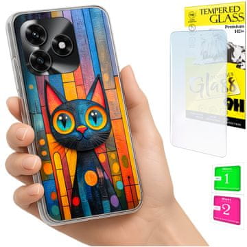 shumee Ovitek za Honor X5C Plus / X5C 4G FOTO ovitek z zaščitnim ovitkom in zadnjo stranjo, mucek + 9H steklo