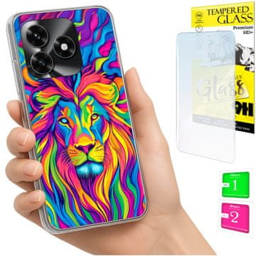 shumee Ovitek za Honor X5C Plus / X5C 4G FOTO ovitek z zaščitnim krilom Lion + 9H steklo