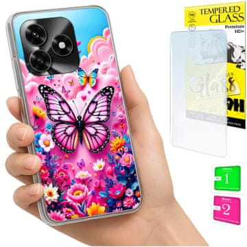 shumee Ovitek za Honor X5C Plus / X5C 4G FOTO ovitek z zaščitnim ovitkom Metulj + 9H STEKLO