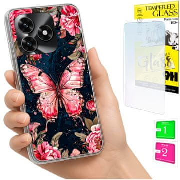 shumee Ovitek za Honor X5C Plus / X5C 4G FOTO ovitek z zaščitnim ovitkom Metulj + 9H STEKLO