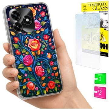 shumee Ovitek za Honor X5C Plus / X5C 4G FOTO ovitek z rožicami + 9H STEKLO