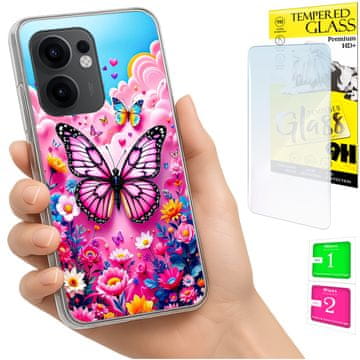shumee Ovitek za Oppo Reno 13F 5G / 13 FS 5G FOTO ovitek z motivom metulja + STEKLO