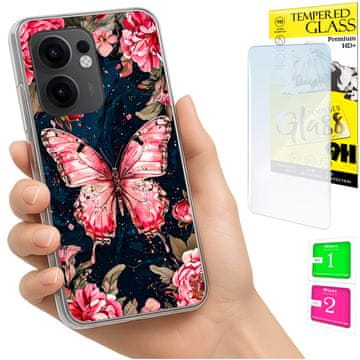 shumee Ovitek za Oppo Reno 13F 5G / 13 FS 5G PHOTO ovitek z motivom metulja + STEKLO