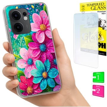 shumee Ovitek za Oppo Reno 13F 5G / 13 FS 5G FOTO ovitek z rožicami + 9H STEKLO