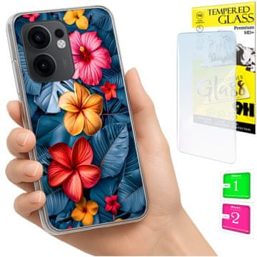 shumee Ovitek za Oppo Reno 13F 5G / 13 FS 5G FOTO ovitek z rožicami + 9H STEKLO