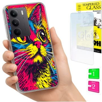 shumee Ovitek za Realme C75 / 14X 5G FOTO ovitek zadnji ovitek mucek + 9H STEKLO