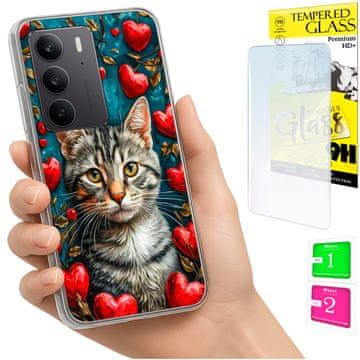 shumee Ovitek za Realme C75 / 14X 5G FOTO ovitek zadnji ovitek mucek + 9H STEKLO