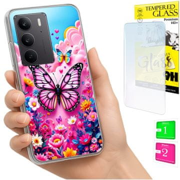 shumee Ovitek za Realme C75 / 14X 5G FOTO ovitek z zaščitnim ovitko v obliki metulja + 9H STEKLO