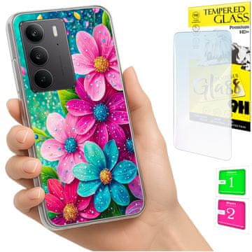 shumee Ovitek za Realme C75 / 14X 5G FOTO ovitek z rožami + 9H STEKLO