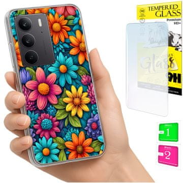 shumee Ovitek za Realme C75 / 14X 5G FOTO ovitek z rožami + 9H STEKLO