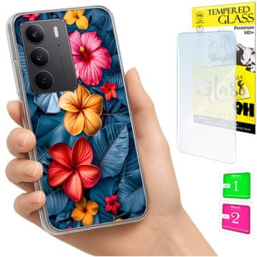 shumee Ovitek za Realme C75 / 14X 5G FOTO ovitek z rožami + 9H STEKLO