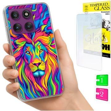 shumee Ovitek za Motorola Edge 60 Pro FOTO ovitek z zaščitnim krilom Lion + 9H steklo