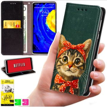 shumee Denarnica za Oppo A5X - ovitek BLUEMOON s potiskom + 9H steklo