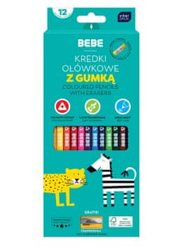 Interdruk BEBE Kids. Svinčniki z radirko, 12 barv