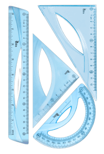 Tetis Geometrijski komplet z 20 cm ravnilom. Modre barve.