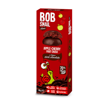 shumee Bob Snail Chocolate Apple and Cherry Snack v temni čokoladi - 30 g
