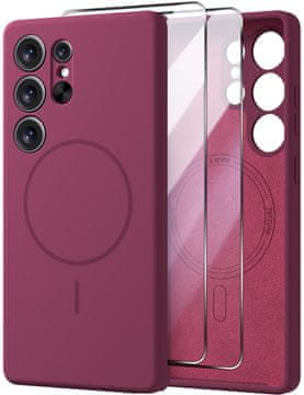 Infostyle Ovitek X-level za Samsung Galaxy S25 Ultra, Magsafe, 2 zaščitni stekli - vinsko rdeča