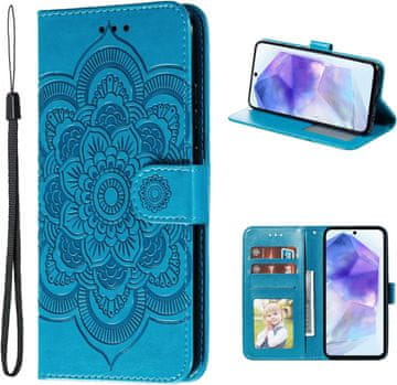 Infostyle Usnjena preklopna torbica Mandala za Samsung Galaxy A55 5G - modra