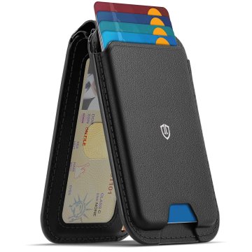 Infostyle SHIELDON usnjena denarnica-ovitek za iPhone 12–17 serijo – MagSafe, RFID, stojalo, črna