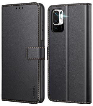 Infostyle Ganbary usnjen preklopni ovitek za Xiaomi Redmi Note 10 5G / Poco M3 Pro 5G – kartice, stojalo - črna