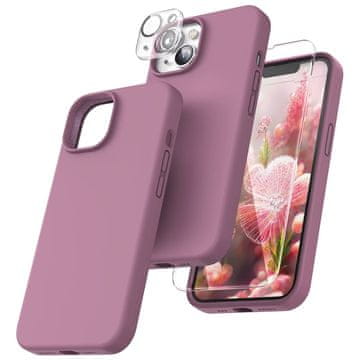 Infostyle TOCOL silikonski ovitek za iPhone 14 + 2x zaščitno steklo + 2x zaščita kamere – lila vijolična