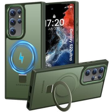 Infostyle Prosojen Mag HuwaiH ovitek za Samsung Galaxy S22 Ultra s stojalom – zelena