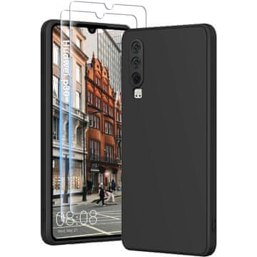 Infostyle HuwaiH 3-v-1 silikonski ovitek za Huawei P30 + 2× zaščitno steklo – črna