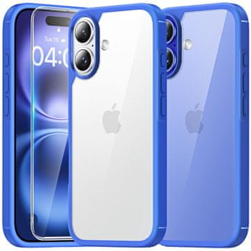 Infostyle TAURI ovitek za iPhone 16 Plus + 2 zaščitni stekli + 2 zaščiti za kamero – prozorno modra