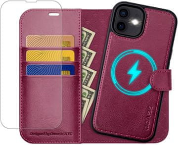 Infostyle OCASE snemljiv ovitek denarnica za iPhone 12/12 Pro – bordo + zaščitno steklo, MagSafe