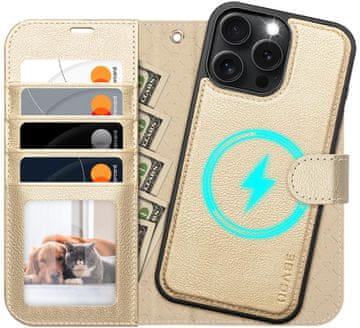 Infostyle OCASE snemljiv ovitek / denarnica z RFID zaščito za iPhone 16 Pro Max – zlata, MagSafe