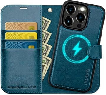 Infostyle OCASE snemljiv ovitek / denarnica za iPhone 15 Pro Max – pavjo moder, MagSafe