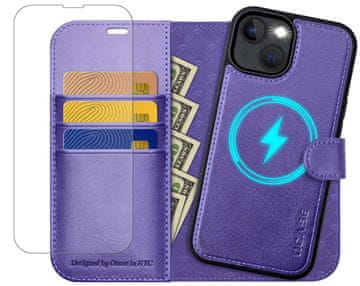 Infostyle OCASE snemljiv ovitek / denarnica za iPhone 14 + zaščitno steklo – vijolična