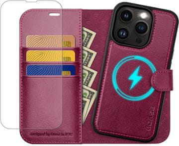 Infostyle OCASE snemljiv ovitek/denarnica za iPhone 14 Pro + zaščitno steklo – bordo
