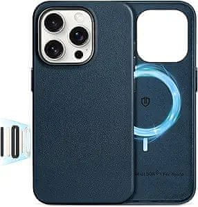 Infostyle SHIELDON usnjen ovitek za iPhone 16 Pro – temno modra, MagSafe