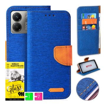 shumee Ovitek za Xiaomi POCO M7 Pro 5G CANVAS ovitek z magnetno denarnico 9H STEKLO