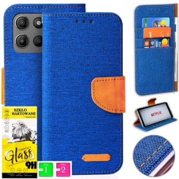 shumee Ovitek za Motorola Moto G15 CANVAS z magnetno denarnico + 9H steklo