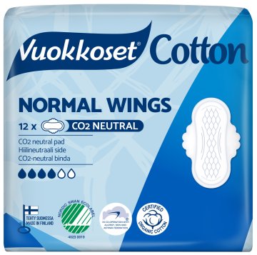 shumee Higienski vložki s krilci COTTON NORMAL WINGS, 12 kosov VUOKKOSET