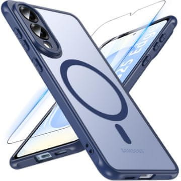 Infostyle Magnetni ovitek za Samsung Galaxy S25 Edge – 9H steklo, MagSafe, vojaška zaščita, moder