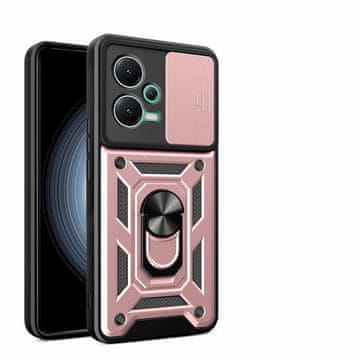Infostyle Ovitek za Xiaomi Poco F5 – 360° stojalo, drsna zaščita kamere, odporen proti udarcem, roza