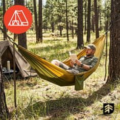 shumee Velika dvojna turistična viseča mreža 300x200cm 200kg Garden Travel Camp CALM300 kaki zelena