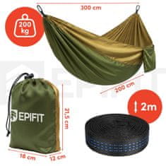 shumee Velika dvojna turistična viseča mreža 300x200cm 200kg Garden Travel Camp CALM300 kaki zelena