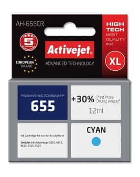 ActiveJet Nadomestna barva za tiskalnik Activejet AH-655CR (HP 655 CZ110AE), 12 ml, cian