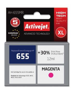 ActiveJet Activejet AH-655MR črnilo (nadomestno za HP 655 CZ111AE), magenta, 12 ml
