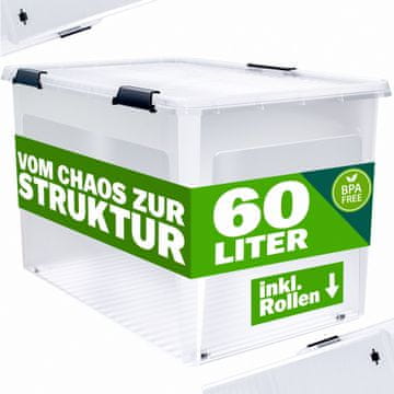 Northix Prozorna škatla za shranjevanje s pokrovom, 60 l, 60 x 40 x 35 cm, zložljiva