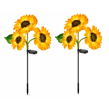 HOME & MARKER® Solarni vrtni LED svetilki v obliki sončnice (2 kosa), vodoodporni, 24 LED | SOLAFLORA