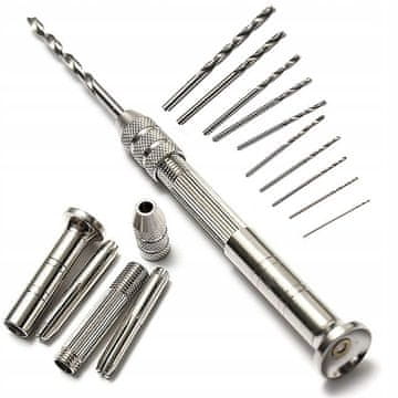 Ročni mini vrtalni stroj + komplet 10 svedrov 0,8–3 mm za les, plastiko DIY