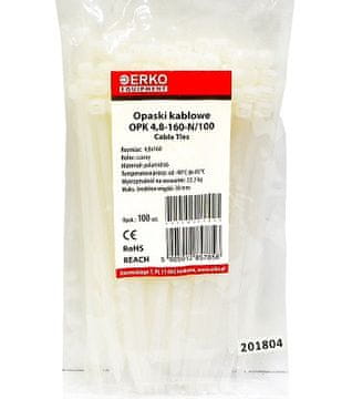 Bela kabelska vezica OPK 160/4,8 paket 100 ERKO