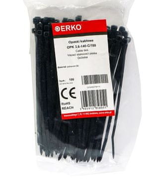 Črna kabelska vezica OPK 140/3,6 paket 100 ERKO