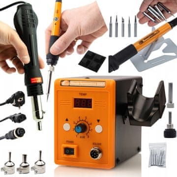 Rosfix Toplozračna spajkalna postaja Rosfix 858D + komplet 8v1 precizni spajkalnik s potenciometrom Rosfix Orange Pitbull OP60W Electric S series